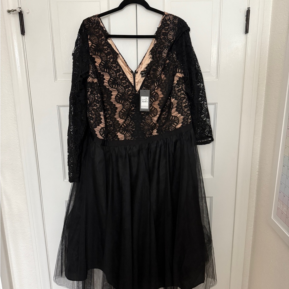 City Chic Black A-Line Plunge Dress